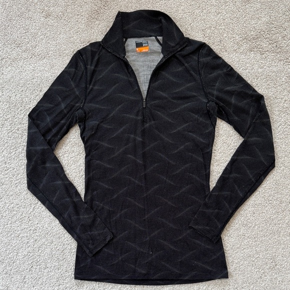 Icebreaker Tops - Icebreaker Merino 200 Half-Zip Long Sleeve Base Layer Shirt Black Print SzS